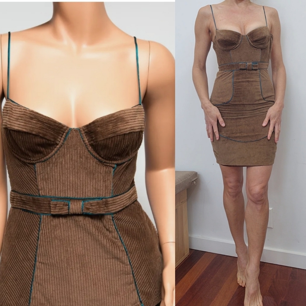 Nwt Ingwa Melero cocoa bustier 70s corded mini dress 0/2 - Picture 2 of 5